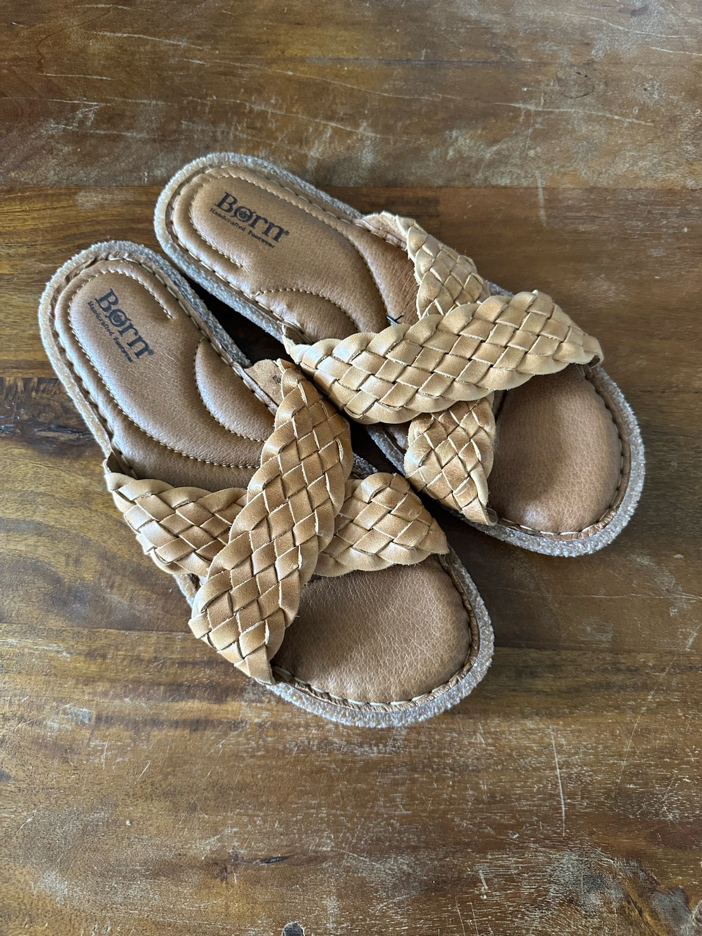 Born Tan Leather Braided Slide Sandals‎ in Tan women’s size 8